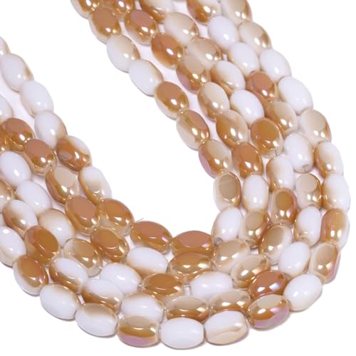 Songxi 70 Stück weiß-goldene Porzellan-Farbe, halb plattiert, ovale Glasperlen für Schmuckherstellung, 5 x 8 mm, handgefertigte Kristallperlen für Armband, Halskette, Schlüsselanhänger, lose von Song Xi