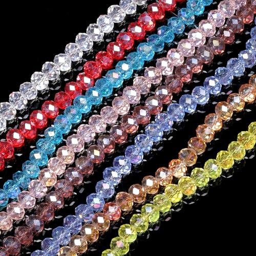 Songxi Facettierte Glasperlen zur Schmuckherstellung, 8 Stränge, Briollete-Rondelle-Kristall-Armbandperlen, 8 mm, für Kunst, Handwerk, DIY, bunte Perlen, Halsketten, Vorhang, Schlüsselanhänger von Song Xi