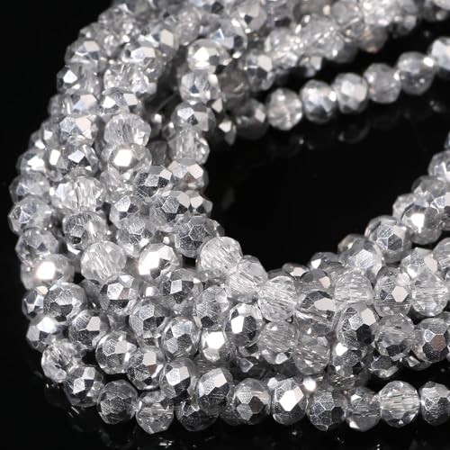 Songxi Glasperlen für Schlüsselanhänger, Halsketten, Ohrringe, Schmuckherstellung, 5 Stränge, 4 mm, transparent, AB-Silber, halblattiert, facettierte Rondelle-Perlen, für Schmuckherstellung Songxi Glasperlen für Schlüsselanhänger, Halsketten, Ohrringe, Schmuckherstellung, 5 Stränge, 4 mm, transparent, AB-Silber, halblattiert, facettierte Rondelle-Perlen, für Schmuckherstellung von Song Xi