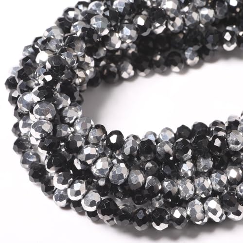 Songxi Glasperlen für Schlüsselanhänger, Halsketten, Ohrringe, Schmuckherstellung, für Edelsteine, Bastelbedarf, 4 mm, Schwarz / Silber, 5 Stränge Songxi Glasperlen für Schlüsselanhänger, Halsketten, Ohrringe, Schmuckherstellung, für Edelsteine, Bastelbedarf, 4 mm, Schwarz / Silber, 5 Stränge von Song Xi