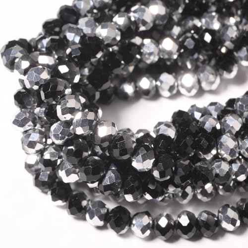 Songxi Glasperlen für Schlüsselanhänger, Halsketten, Ohrringe, Schmuckherstellung, für Edelsteine, Bastelbedarf, 6 mm, schwarz, silberfarben, 5 Stränge Songxi Glasperlen für Schlüsselanhänger, Halsketten, Ohrringe, Schmuckherstellung, für Edelsteine, Bastelbedarf, 6 mm, schwarz, silberfarben, 5 Stränge von Song Xi