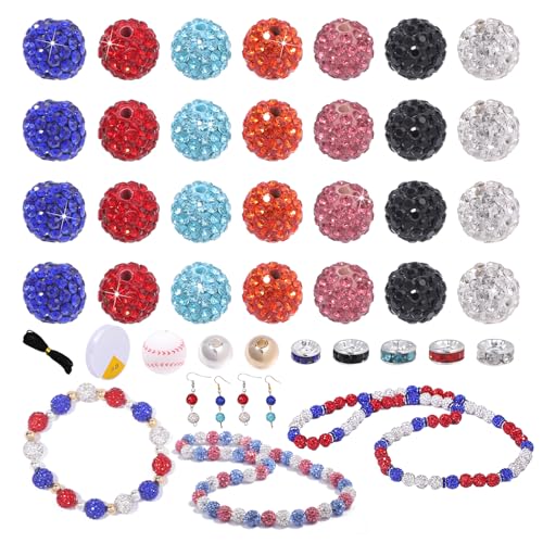 Songxi-Glasperlen für Schmuckherstellung, glitzernde Perlen für Baseball-Halsketten, Armbänder, Stift-Ohrringe mit Abstandshalter, zum Basteln und Basteln, 521 Stück, 7 Farben, 10 mm Songxi-Glasperlen für Schmuckherstellung, glitzernde Perlen für Baseball-Halsketten, Armbänder, Stift-Ohrringe mit Abstandshalter, zum Basteln und Basteln, 521 Stück, 7 Farben, 10 mm von Song Xi