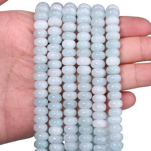 Songxi Natürliche Aquamarin-Stein-Rondelle-Perlen, 5 x 8 mm, runde lose Abakus-Perlen für Schmuckherstellung, Edelstein für Armband, Halskette, Ohrringe, Kunst und Handwerk, 75 Stück von Song Xi