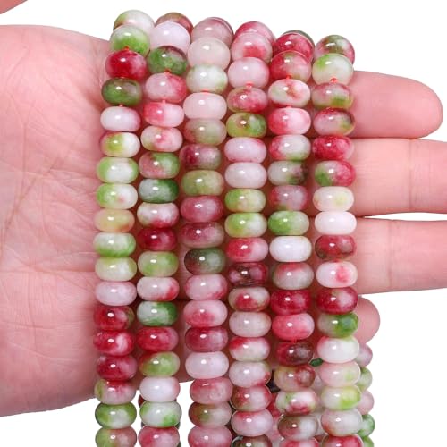 Songxi Natürliche Wassermelonen-Turmalin-Stein-Rondelle-Perlen, runde lose Abakus-Perlen für Schmuckherstellung, Edelstein für Armband, Halskette, Ohrringe, Kunst und Handwerk, 5 x 8 mm, 75 Stück von Song Xi