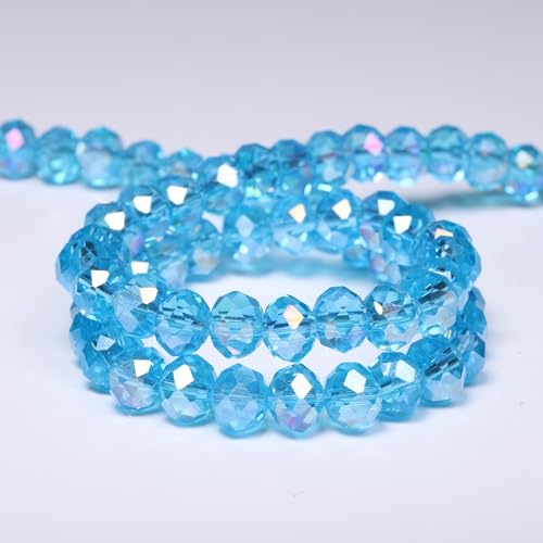 Songxi facettierte Rondelle-Glasperlen zur Schmuckherstellung, 10 mm, Kristallglasperlen, DIY, Kunst und Handwerk, für Armband, Halskette, Geburtstagsgeschenk für Frauen (Seeblau, AB-Farbe) von Song Xi
