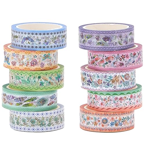 Songdao 10 Rollen Stickmuster Washi Tape Set Masking Tape Dekoratives Klebeband Bunt für Scrapbooking, Geschenkverpackung, Urlaubsdekoration - Vintage-Blumen- und Naturdesigns Songdao 10 Rollen Stickmuster Washi Tape Set Masking Tape Dekoratives Klebeband Bunt für Scrapbooking, Geschenkverpackung, Urlaubsdekoration - Vintage-Blumen- und Naturdesigns von Songdao