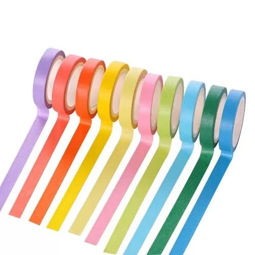 Songdao 10 Rollen Washi Tape Set, Regenbogenfarben Masking Tape, Dekorative Washi Tape Kinder, Beschreibbar Klebeband Bunt für Planer Scrapbook, Bullet Journals, DIY Handwerk, Verpackung von Songdao