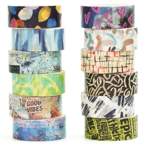 Songdao 12 Rollen Künstlerischer Ausdruck Washi Tape Set Dekorative Retro Pflanzen Masking Tapes Klebeband Bunt für Kunst, DIY Handwerk, Tagebuch, Planer, Scrapbook, Verpackung (1-Graffiti) von Songdao