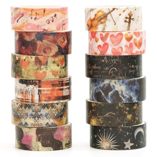 Songdao 12 Rollen Künstlerischer Ausdruck Washi Tape Set Dekorative Retro Pflanzen Masking Tapes Klebeband Bunt für Kunst, DIY Handwerk, Tagebuch, Planer, Scrapbook, Verpackung (2-Ethereal) von Songdao