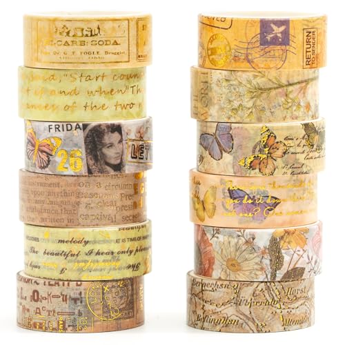 Songdao 12 Rollen charmantes Washi-Tape-Set, Gold-Silberfolie, Detaillierung, Kunst, Klebebänder, Basismuster, dekoratives Abdeckband-Set für Handwerk, Kinder, Scrapbooking, DIY, Geschenkverpackungen von Songdao