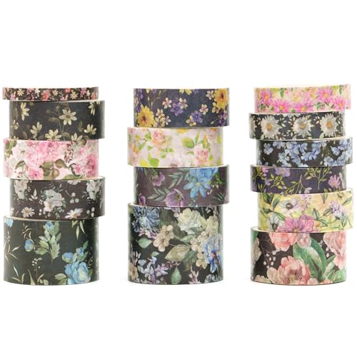 Songdao 15 Rollen Blume Washi Tape Set, Masking Tape Blüht Dekoratives Klebeband Bunt für DIY Handwerk Bullet Journals Planer Scrapbooking Verpackung (Stil 2) von Songdao