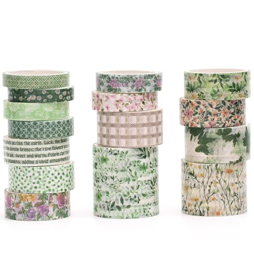 Songdao 15 Rollen Blumen Washi Tape Set, Klebeband Bunt Kreative Dekorative Bänder für Kunst, DIY Handwerk, Bullet Journals, Planer, Scrapbooking, Verpackung (1-Botanical Freshness) von Songdao