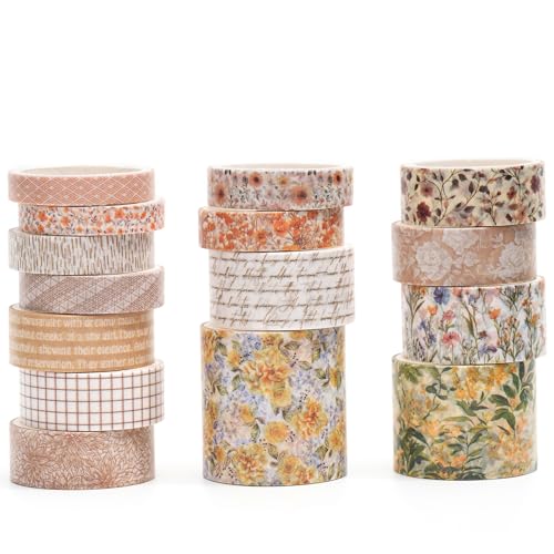 Songdao 20 Rollen Chinoiserie Washi Tape Set Dekorative Rauschgold Masking Tapes Blumen Klebeband Bunt für Kunst, DIY Handwerk, Tagebuch, Planer, Scrapbook, Verpackung (2-Sunflower Meadow) von Songdao