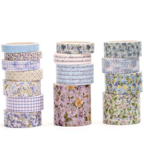 Songdao 20 Rollen Chinoiserie Washi Tape Set Dekorative Rauschgold Masking Tapes Blumen Klebeband Bunt für Kunst, DIY Handwerk, Tagebuch, Planer, Scrapbook, Verpackung (3-Lavender Fields) von Songdao