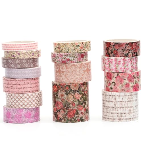 Songdao 20 Rollen Chinoiserie Washi Tape Set Dekorative Rauschgold Masking Tapes Blumen Klebeband Bunt für Kunst, DIY Handwerk, Tagebuch, Planer, Scrapbook, Verpackung (4-Rose Garden Poetry) von Songdao