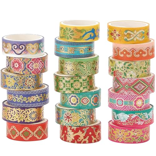 Songdao 20 Rollen Chinoiserie Washi Tape Set Dekorative Rauschgold Masking Tapes Blumen Klebeband Bunt für Kunst, DIY Handwerk, Tagebuch, Planer, Scrapbook, Verpackung von Songdao