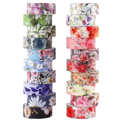 Songdao 20 Rollen Gartenblumen Washi Tape Set Masking Tape Blumen Dekoratives Klebeband für Scrapbooking, Bullet Tagebuch, Planer, Geschenkverpackung, Urlaubsdekoration von Songdao