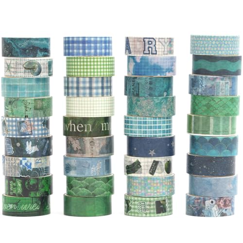 Songdao 36 Rollen Natur Washi Tape Set Dekorative Pflanzen Masking Tapes Klebeband Bunt für Kunst, DIY Handwerk, Tagebuch, Planer, Scrapbook, Verpackung (Green Blue) von Songdao