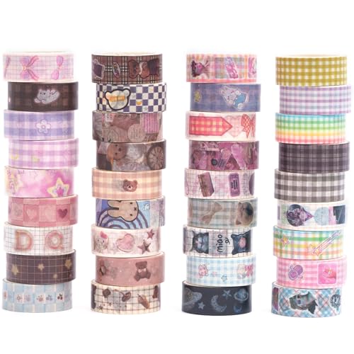 Songdao 36 Rollen Niedlich Washi Tape Set Dekorative Aniamls Masking Tapes Klebeband Bunt für Kunst, DIY Handwerk, Tagebuch, Planer, Scrapbook, Verpackung (Girly Style) von Songdao
