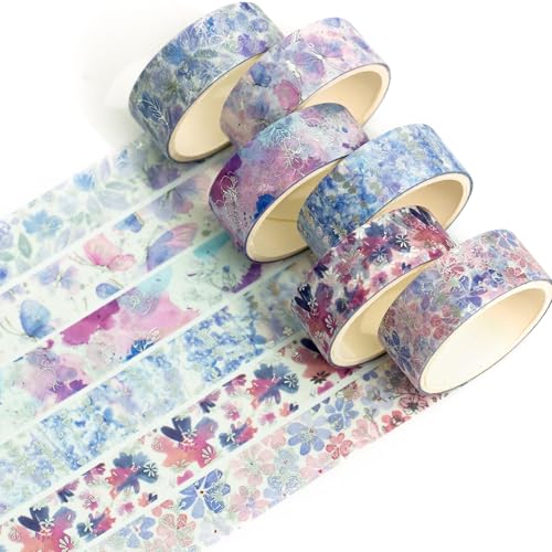 Songdao 6 Rollen Blumen Gold Washi Tape Set Silber Folie Dekoratives Klebeband Bunt für Scrapbooking, Bullet Tagebuch, Planer, Geschenkverpackung (Twilight Garden) von Songdao