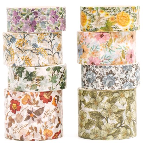 Songdao 8 Rollen Retro Washi Tape Set Dekorative Antik Masking Tapes Klebeband Bunt für Kunst, DIY Handwerk, Tagebuch, Planer, Scrapbook, Verpackung (Flowers & Plants) von Songdao