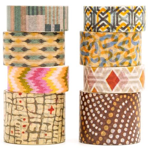 Songdao 8 Rollen Retro Washi Tape Set Dekorative Antik Masking Tapes Klebeband Bunt für Kunst, DIY Handwerk, Tagebuch, Planer, Scrapbook, Verpackung (Geometric Aesthetics) von Songdao