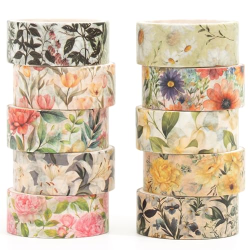 Songdao Blumen Washi Tape Set 10 Rollen Blumenkunst Dekoratives Klebeband Bunt für Scrapbooking, Bullet Tagebuch, Planer, Geschenkverpackung (2-Romance) von Songdao