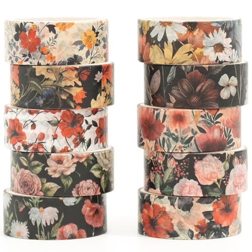 Songdao Blumen Washi Tape Set 10 Rollen Blumenkunst Dekoratives Klebeband Bunt für Scrapbooking, Bullet Tagebuch, Planer, Geschenkverpackung (3-Blooms) von Songdao