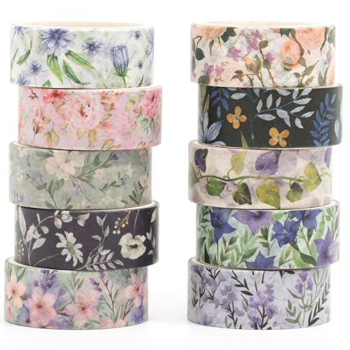 Songdao Blumen Washi Tape Set 10 Rollen Blumenkunst Dekoratives Klebeband Bunt für Scrapbooking, Bullet Tagebuch, Planer, Geschenkverpackung (4-Purple) von Songdao