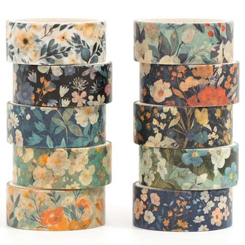 Songdao Blumen Washi Tape Set 10 Rollen Blumenkunst Dekoratives Klebeband Bunt für Scrapbooking, Bullet Tagebuch, Planer, Geschenkverpackung (6-Silence) von Songdao
