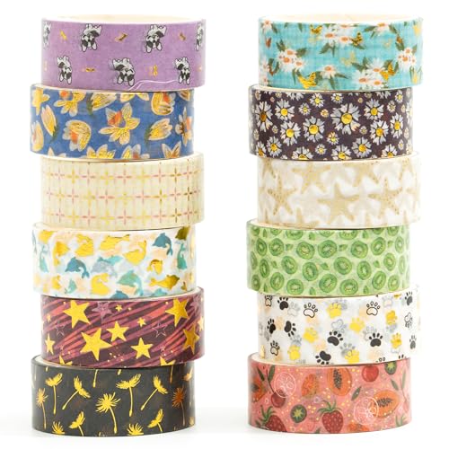 Songdao Washi Tape,12 Rollen Washi Klebeband Set Dekoratives Washi-Tape Niedliche Goldfolie Dekorative Masking Tape für DIY Art & Crafts (Mystischer Wald) Songdao Washi Tape,12 Rollen Washi Klebeband Set Dekoratives Washi-Tape Niedliche Goldfolie Dekorative Masking Tape für DIY Art & Crafts (Mystischer Wald) von Songdao