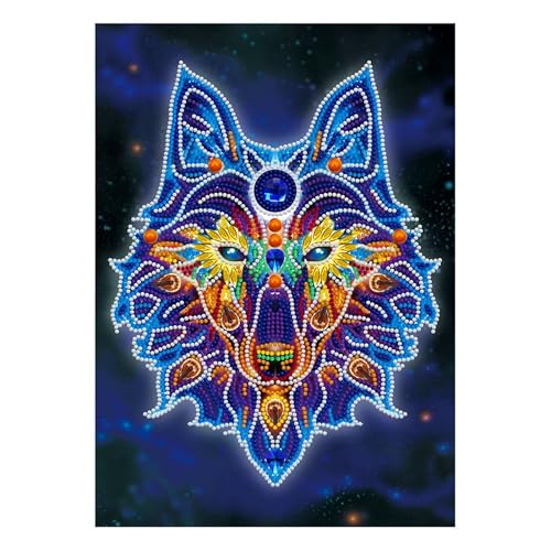 Songdao Leuchtend Diamond Painting Kinder, 5D DIY Set, Malen Nach Zahlen Diamant Mädchen Erwachsene, Diamant Bilder Arts Craft für Home Wand Decor (Wolf) von Songdao