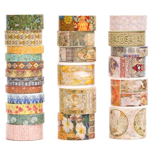 Songdao Retro Washi Tape Set, 24 Rollen Dekorative Antik Masking Tapes Vintage Klebeband Bunt für Kunst, DIY Handwerk, Tagebuch, Planer, Scrapbook, Verpackung (1-Renaissance Dreams) von Songdao