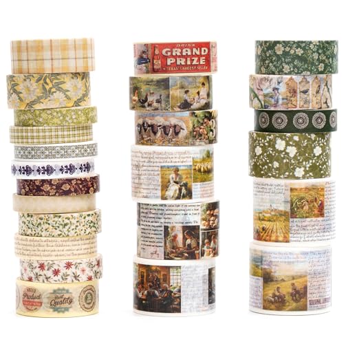 Songdao Retro Washi Tape Set, 24 Rollen Dekorative Antik Masking Tapes Vintage Klebeband Bunt für Kunst, DIY Handwerk, Tagebuch, Planer, Scrapbook, Verpackung (10-Countryside Charm) von Songdao