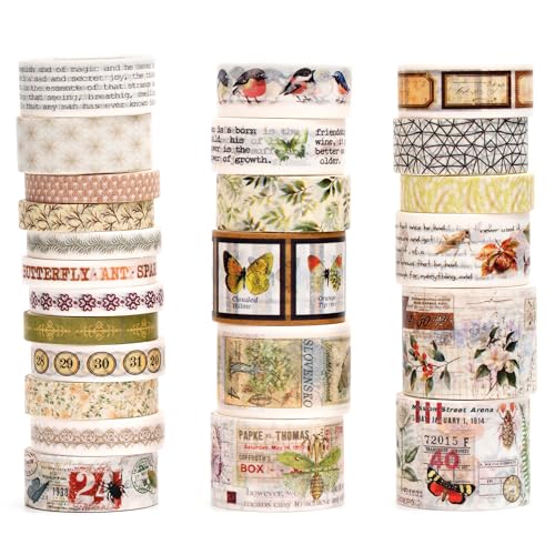 Songdao Retro Washi Tape Set, 24 Rollen Dekorative Antik Masking Tapes Vintage Klebeband Bunt für Kunst, DIY Handwerk, Tagebuch, Planer, Scrapbook, Verpackung (4-Nature Journal) von Songdao