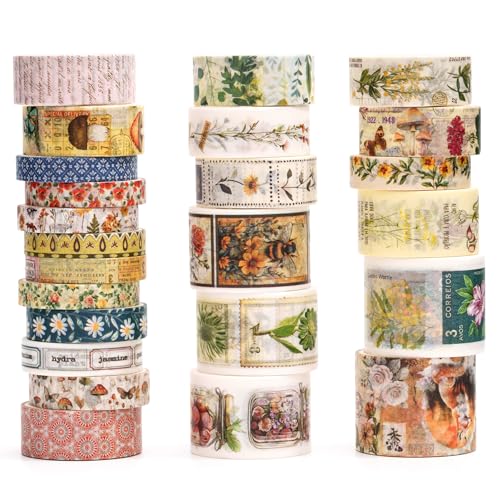 Songdao Retro Washi Tape Set, 24 Rollen Dekorative Antik Masking Tapes Vintage Klebeband Bunt für Kunst, DIY Handwerk, Tagebuch, Planer, Scrapbook, Verpackung (5-Botanical Garden) von Songdao