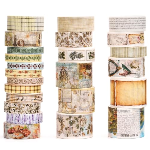 Songdao Retro Washi Tape Set, 24 Rollen Dekorative Antik Masking Tapes Vintage Klebeband Bunt für Kunst, DIY Handwerk, Tagebuch, Planer, Scrapbook, Verpackung (6-Timeless Notes) von Songdao