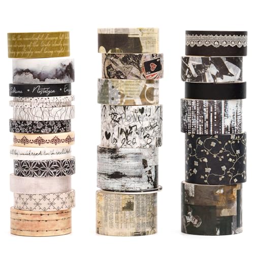 Songdao Retro Washi Tape Set, 24 Rollen Dekorative Antik Masking Tapes Vintage Klebeband Bunt für Kunst, DIY Handwerk, Tagebuch, Planer, Scrapbook, Verpackung (9-Monochrome Mood) von Songdao