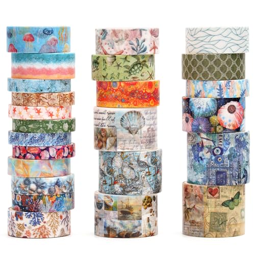 Songdao Retro Washi Tape Set, 24 Rollen Dekorative Antik Masking Tapes Vintage Klebeband Bunt für Kunst, DIY Handwerk, Tagebuch, Planer, Scrapbook, Verpackung 8-Sea Treasures von Songdao