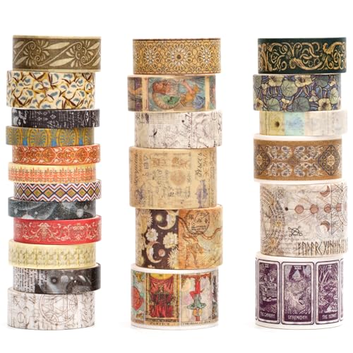Songdao Retro Washi Tape Set, 24 Rollen Dekorative Antik Masking Tapes Vintage Klebeband Bunt für Kunst, DIY Handwerk, Tagebuch, Planer, Scrapbook, Verpackung von Songdao