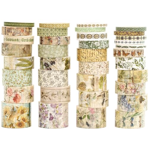 Songdao Retro Washi Tape Set Dekorative Antik Masking Tapes Breite Chronik Klebeband Bunt für Kunst, DIY Handwerk, Tagebuch, Planer, Scrapbook, Verpackung (Forest Praise) von Songdao