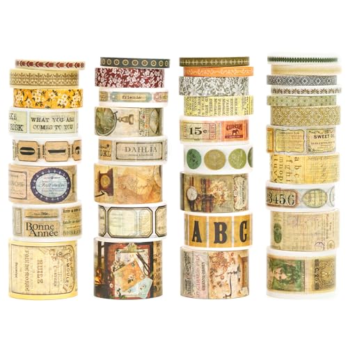 Songdao Retro Washi Tape Set Dekorative Antik Masking Tapes Breite Chronik Klebeband Bunt für Kunst, DIY Handwerk, Tagebuch, Planer, Scrapbook, Verpackung (Sophia's Letters) von Songdao