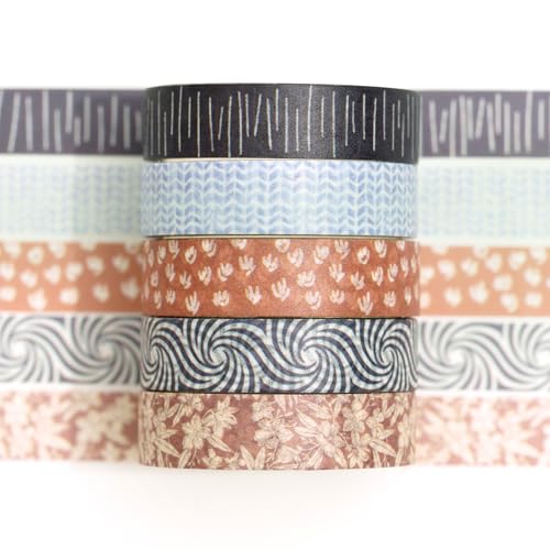 Songdao Washi Tape Set 5 Rollen Textur-Kunst Masking Tape Grundlegende Muster Dekoratives Klebeband für Scrapbooking, Bullet Tagebuch, Planer, Geschenkverpackung (1-Erdige Zusammenfassung) von Songdao