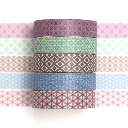 Songdao Washi Tape Set 5 Rollen Textur-Kunst Masking Tape Grundlegende Muster Dekoratives Klebeband für Scrapbooking, Bullet Tagebuch, Planer, Geschenkverpackung (11-Geometrische Harmonie) von Songdao