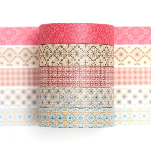 Songdao Washi Tape Set 5 Rollen Textur-Kunst Masking Tape Grundlegende Muster Dekoratives Klebeband für Scrapbooking, Bullet Tagebuch, Planer, Geschenkverpackung (12-Klassische Kacheln) von Songdao