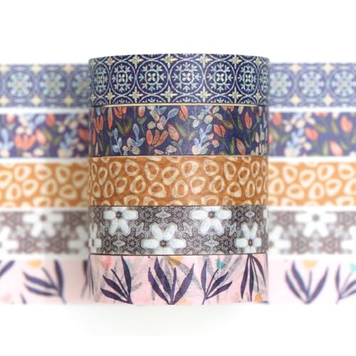 Songdao Washi Tape Set 5 Rollen Textur-Kunst Masking Tape Grundlegende Muster Dekoratives Klebeband für Scrapbooking, Bullet Tagebuch, Planer, Geschenkverpackung (3-Böhmische Blüte) von Songdao