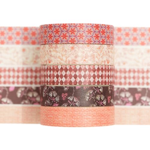 Songdao Washi Tape Set 5 Rollen Textur-Kunst Masking Tape Grundlegende Muster Dekoratives Klebeband für Scrapbooking, Bullet Tagebuch, Planer, Geschenkverpackung (5-Rustikale Wärme) von Songdao