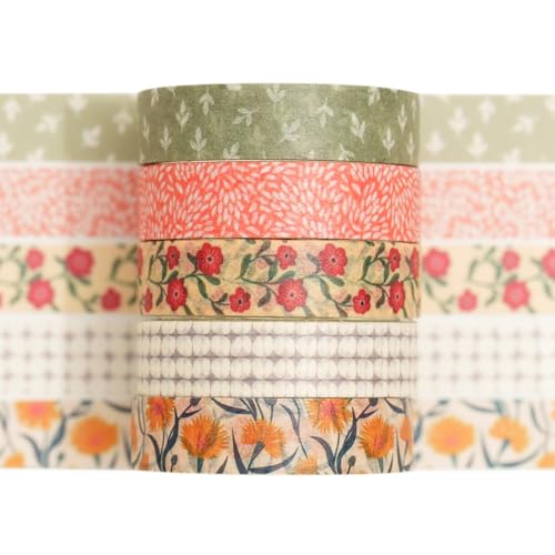 Songdao Washi Tape Set 5 Rollen Textur-Kunst Masking Tape Grundlegende Muster Dekoratives Klebeband für Scrapbooking, Bullet Tagebuch, Planer, Geschenkverpackung (6-Sommerfelder) von Songdao