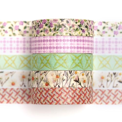 Songdao Washi Tape Set 5 Rollen Textur-Kunst Masking Tape Grundlegende Muster Dekoratives Klebeband für Scrapbooking, Bullet Tagebuch, Planer, Geschenkverpackung (7-blumige Brise) von Songdao