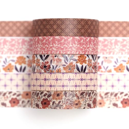 Songdao Washi Tape Set 5 Rollen Textur-Kunst Masking Tape Grundlegende Muster Dekoratives Klebeband für Scrapbooking, Bullet Tagebuch, Planer, Geschenkverpackung (8-Herbstblume) von Songdao
